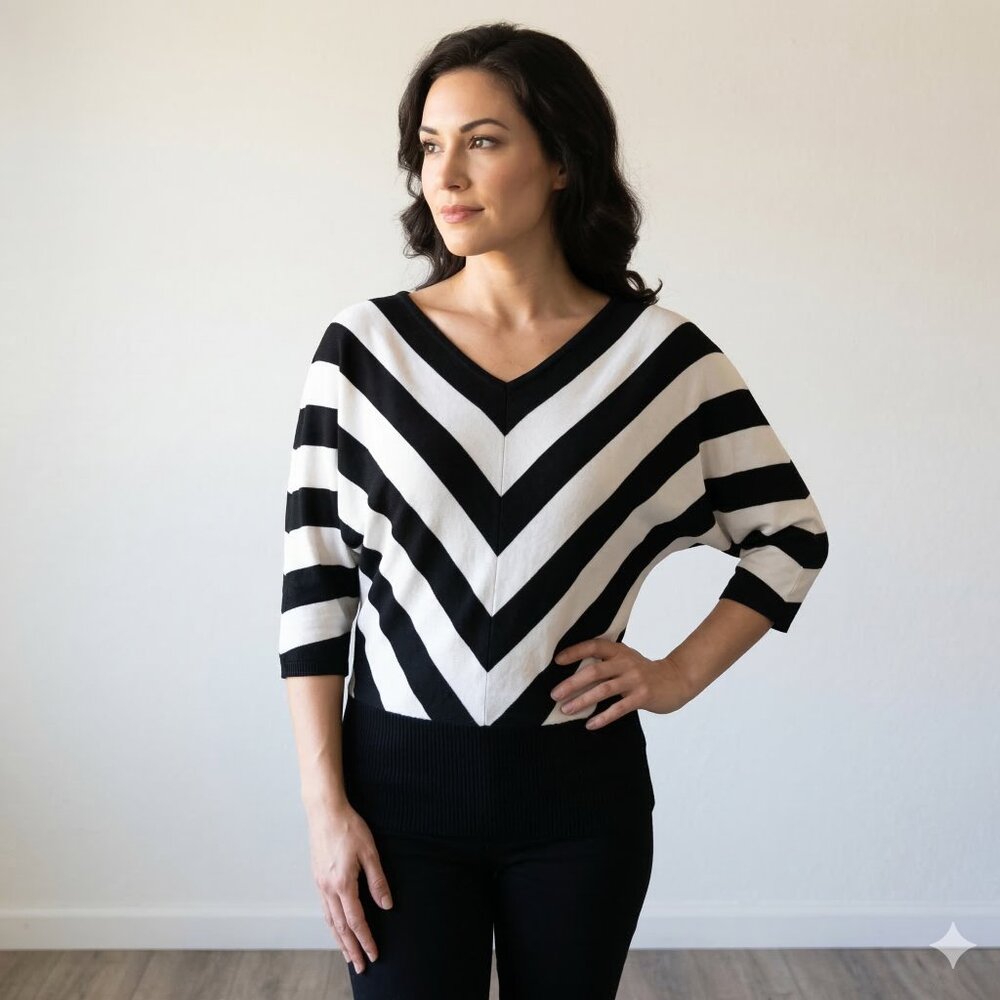 *Carmen Black and White Chevron Striped Long Sleeve